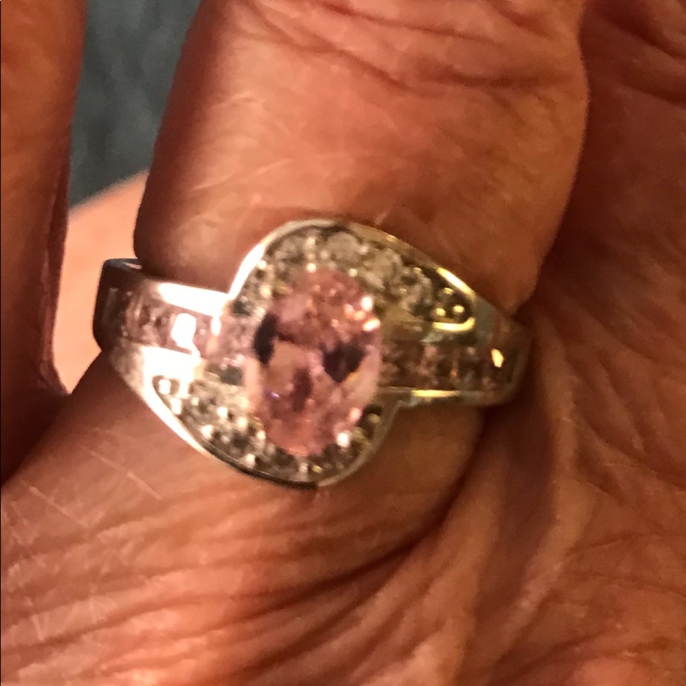 Sterling silver size 5 ring with pick ice and crystal stones